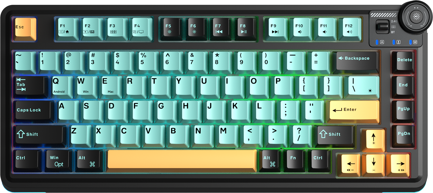 AULA AU75 Gasket 3 in 1 Mechanical Keyboard Black+gray+yellow Keycaps Star vector switch