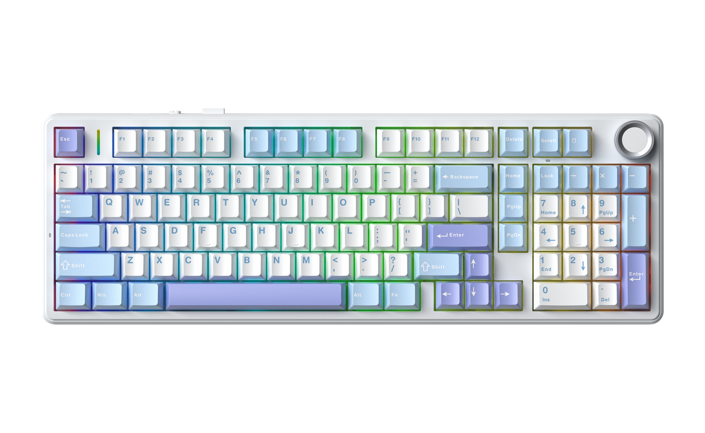 AULA F99 PRO Customizable Tri-Mode Gasket Mechanical keyboard Light Blue+White+Dark Purple keycaps