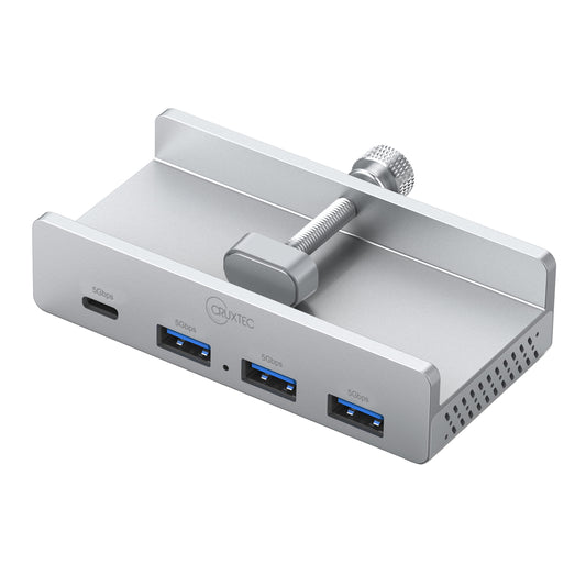 Cruxtec 4-Port Clamp-Mounted USB 3.0 Hub with Type-C Power Port