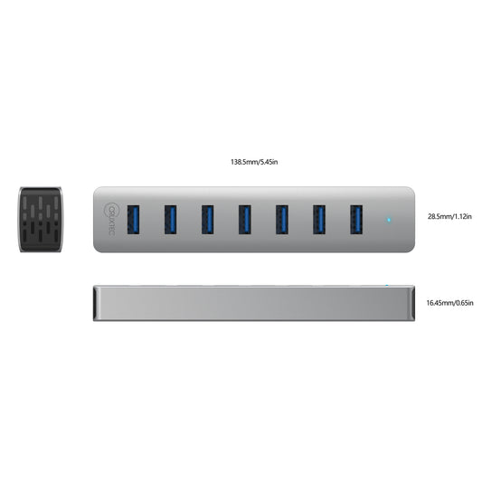 Cruxtec 7-Port USB 3.0 Hub with Type-C Power Port