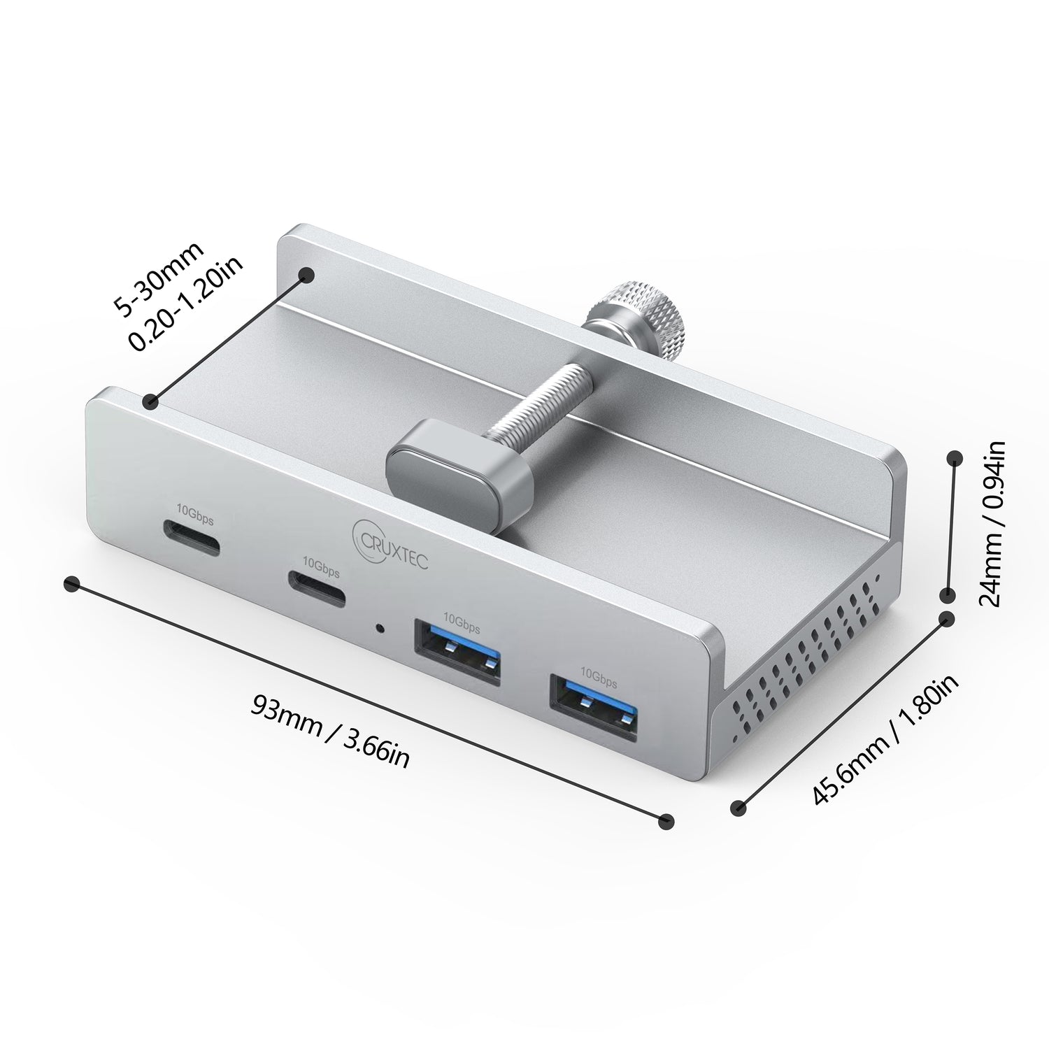 Cruxtec 4-Port Clamp-Mounted USB 3.1 GEN2 10GBPS Hub with Type-C Power Port - product image 7