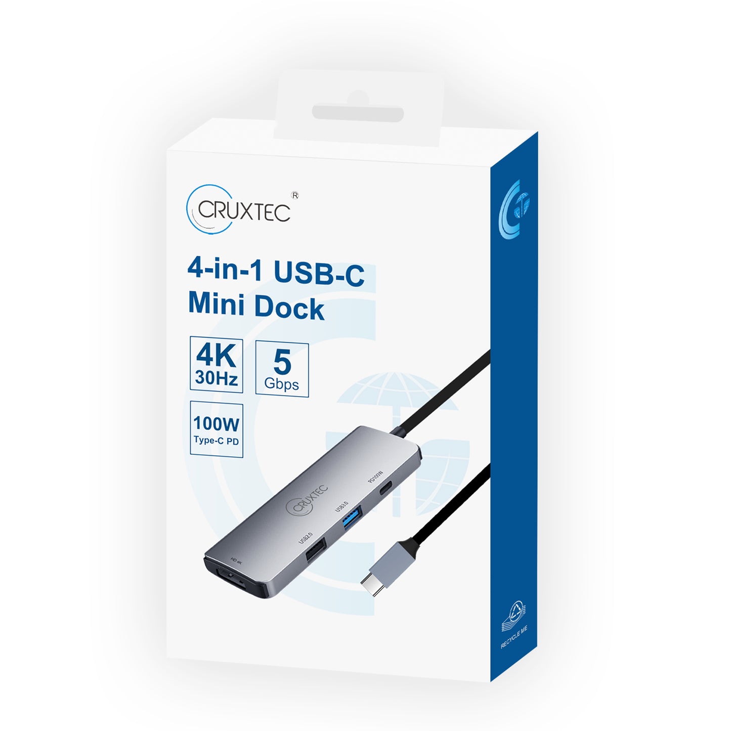 Cruxtec 4-in-1 USB-C Mini Dock with HDMI Output