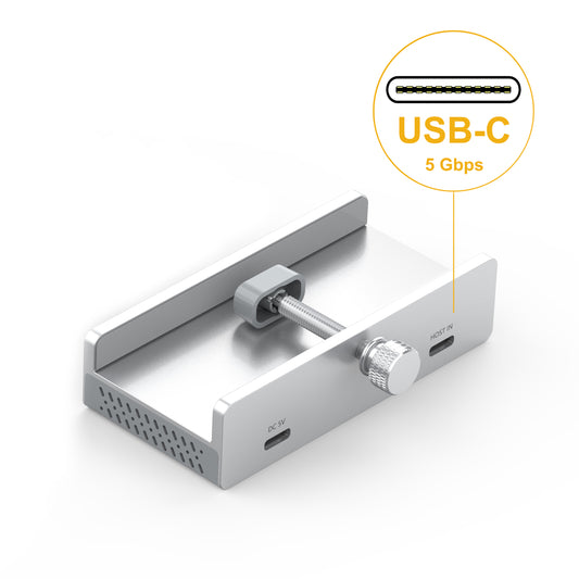 Cruxtec 4-Port Clamp-Mounted USB 3.0 Hub with Type-C Power Port