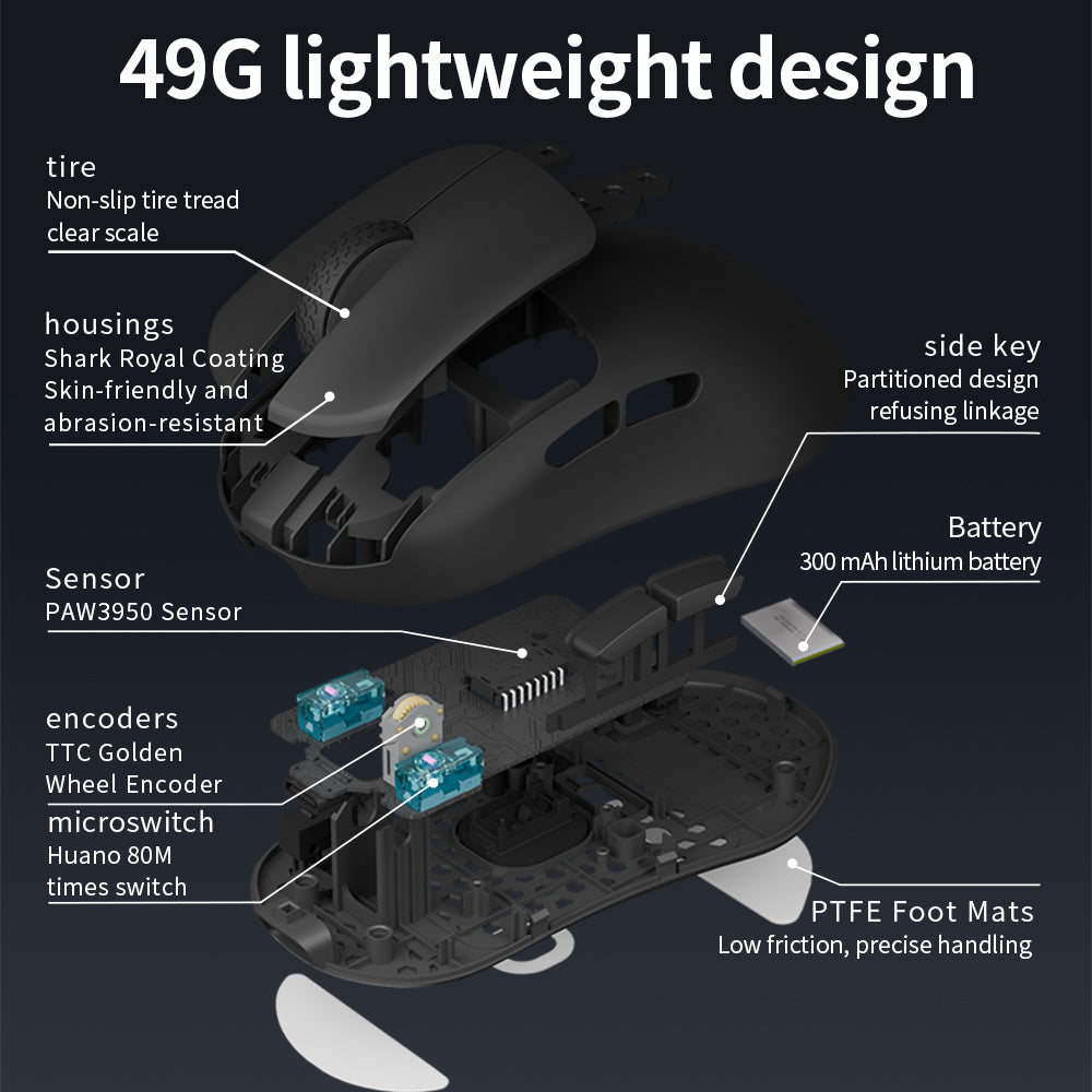 Darmoshark N7 MAX TIGER SHARK Trio-mode Light-weight 8K Polling rate Gaming Mouse Black