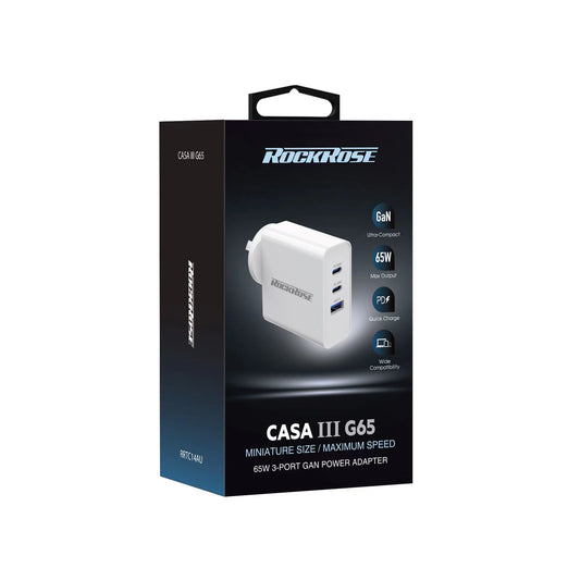 Rockrose Casa III G65 65W PD & QC 3.0 Compatible Tripple Port Travel Charger