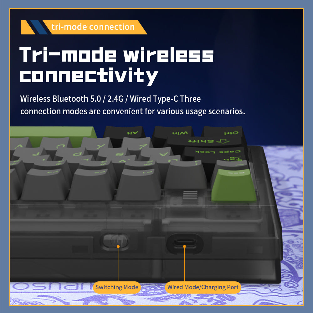 Darmoshark TOP87 Trio-mode Mechanical RGB gaming Keyboard With Top Mount structure Black Matcha Switch