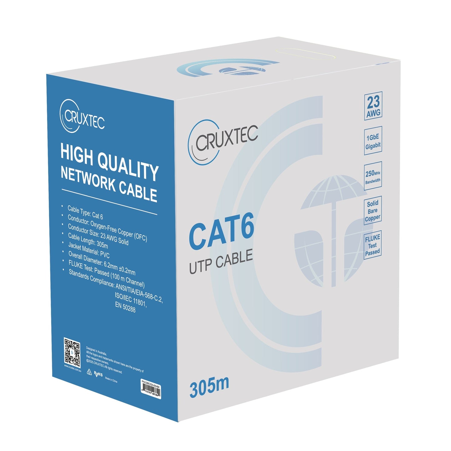 Cruxtec CAT6 UTP 23AWG Solid Bare Copper Ethernet Cable Reel Box (Grey 305m) C6BC23A-305-GY image 8