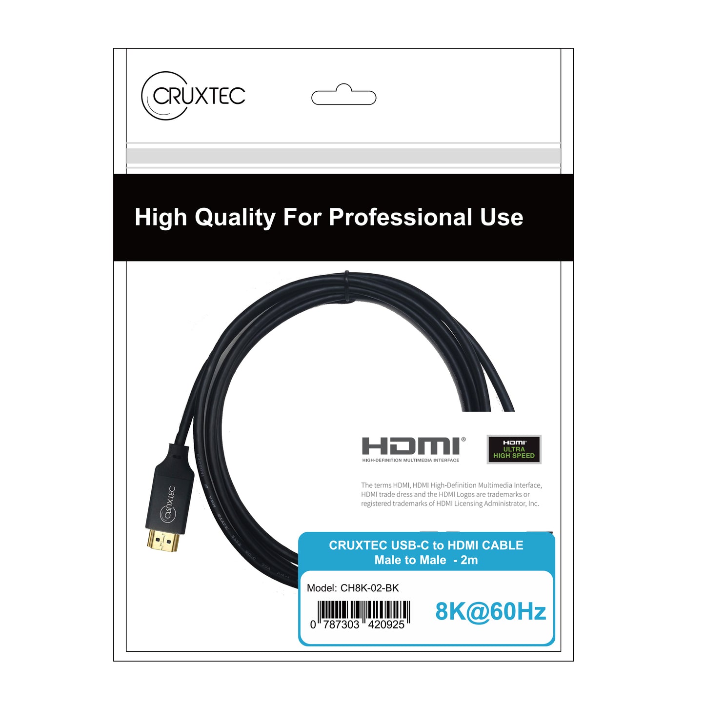 Cruxtec USB-C to HDMI 8K Cable Support HDR ( 8K@60Hz, 4K@120Hz )