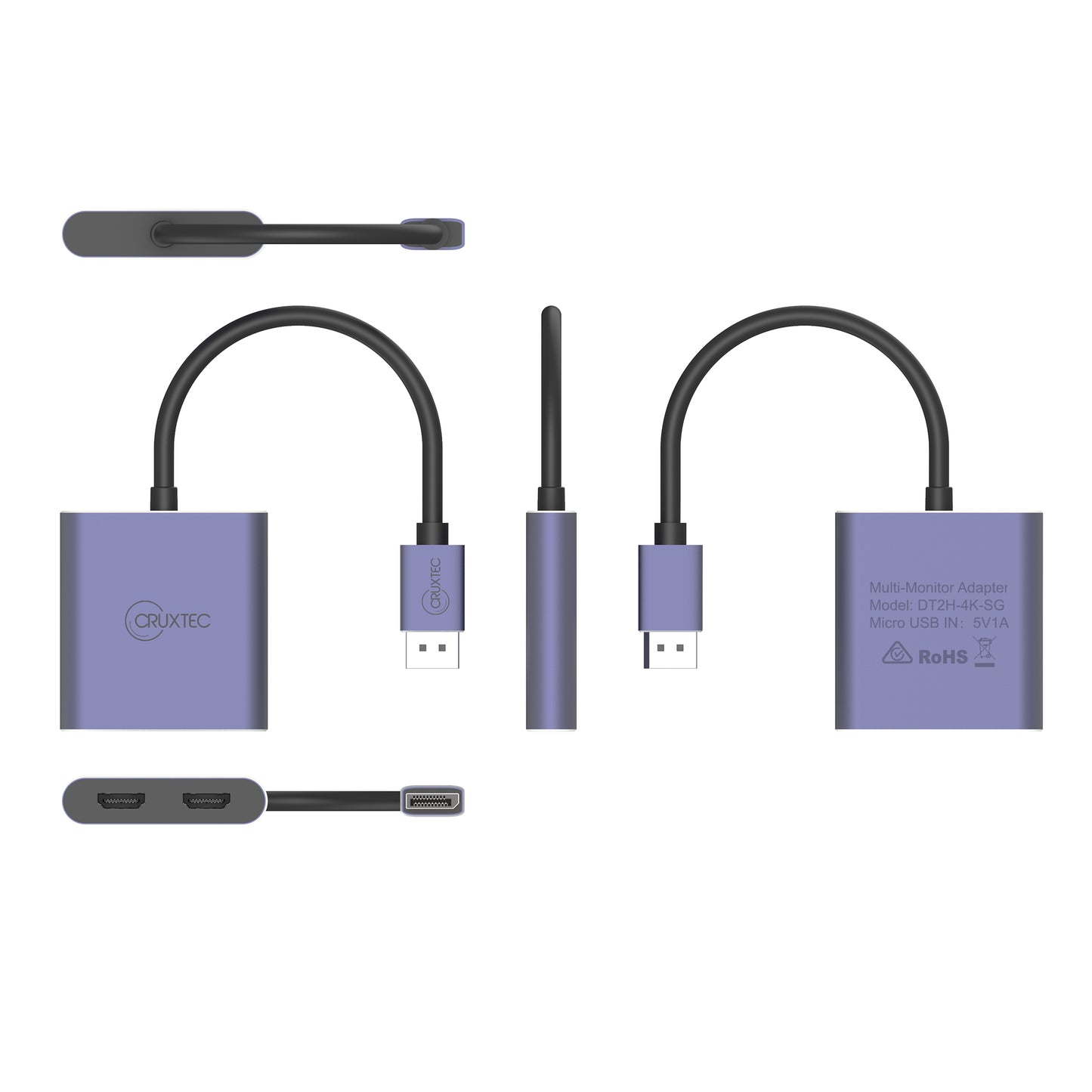 Cruxtec DisplayPort to Dual HDMI 4K Adapter