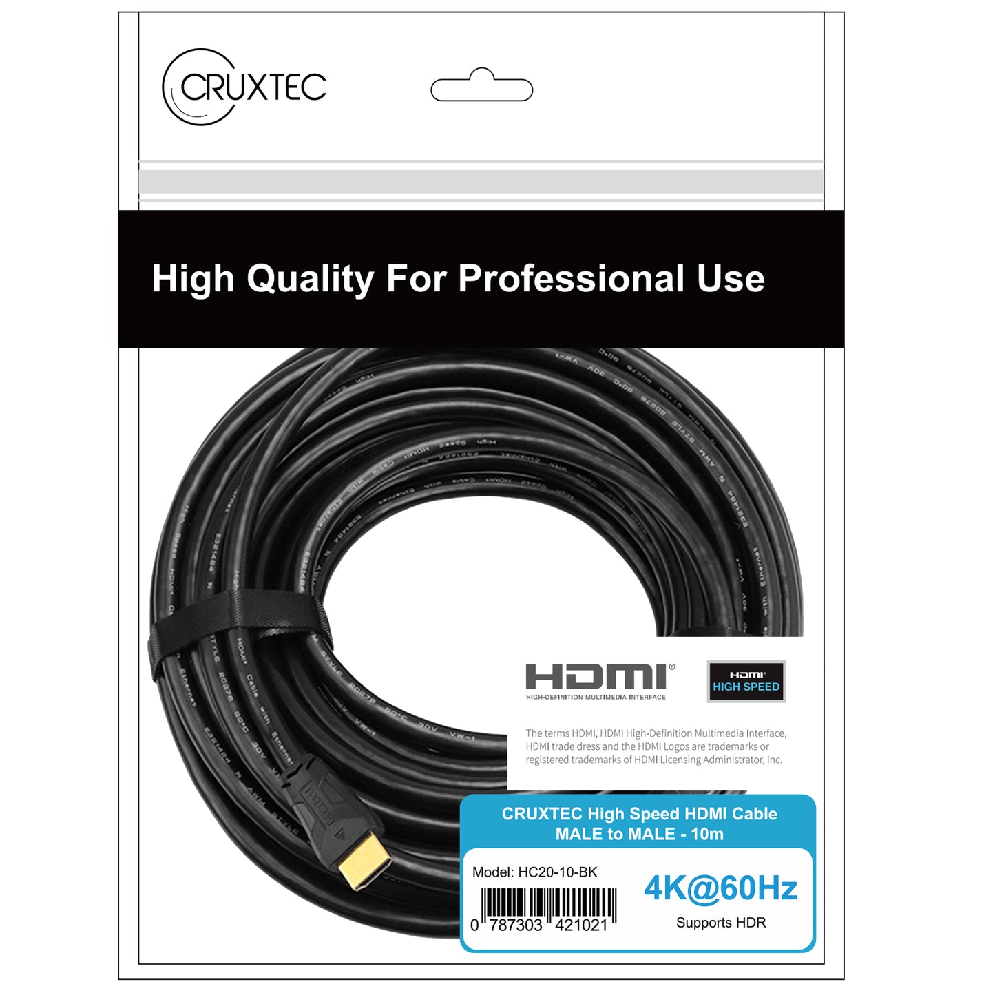 Cruxtec High Speed HDMI 4K Cable with Ethernet ( 18Gbps, 4K@60Hz, HDCP, 4:4:4, HDR )