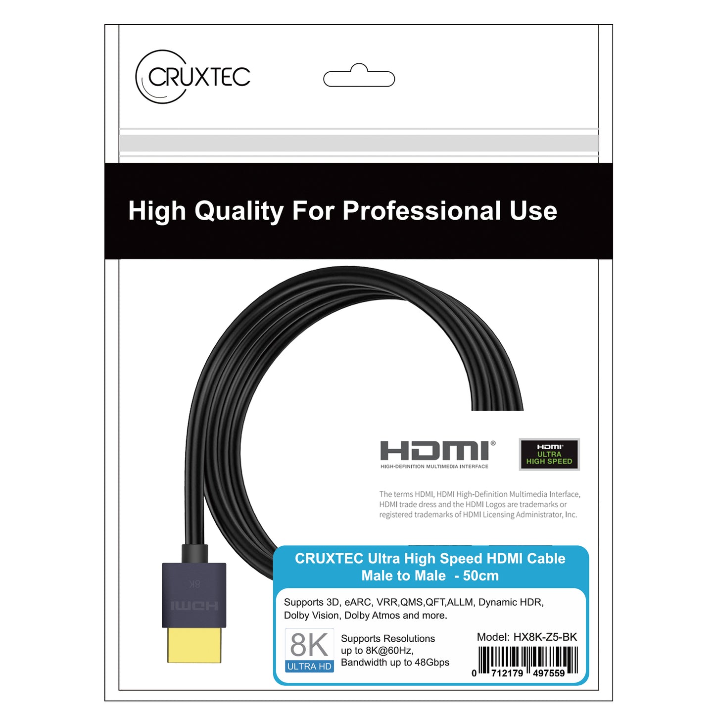 Cruxtec Ultra-thin HDMI 8K Male to Male Cable