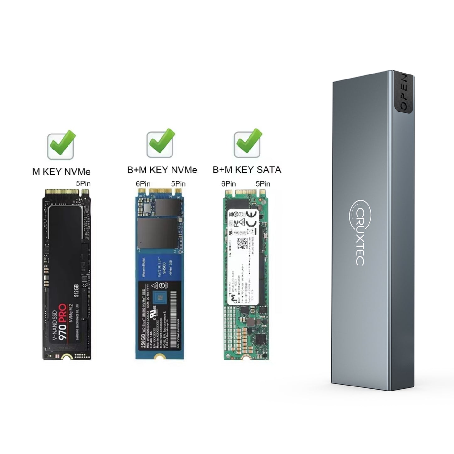 Cruxtec NVMe & NGFF Dual Protocol M.2 SSD to USB-C Enclosure 10Gbps