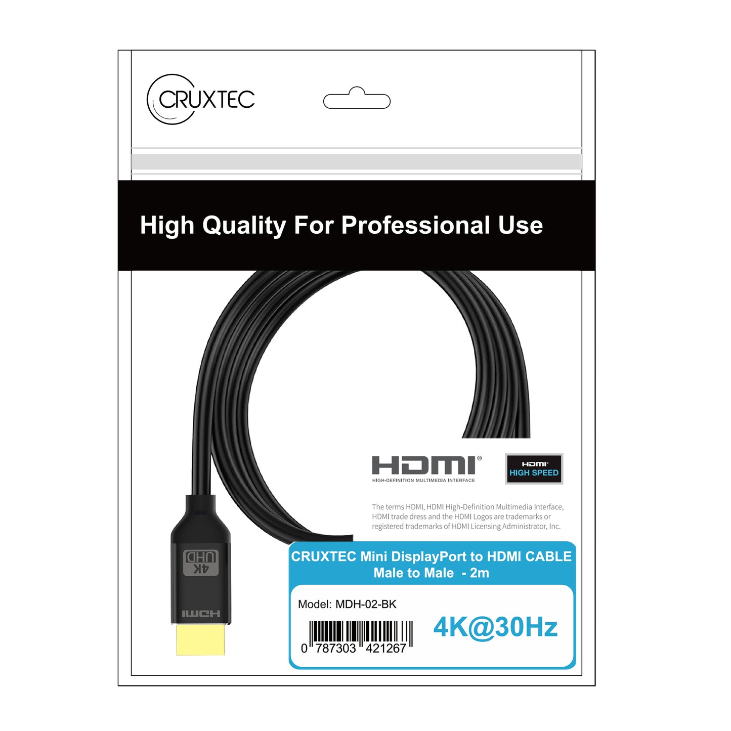 Cruxtec Mini DisplayPort to HDMI Cable 4K@30Hz