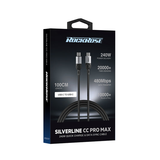 Rockrose Sliverline CC Pro Max 240W PD Quick Charge 1M USB-C to USB-C Fast Charging & Data Sync Cable