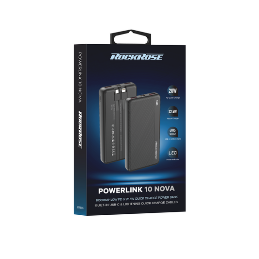 Rockrose PowerLink 10 Nova 10000mAh 20W PD&22.5W Quick Charge Power Bank Black