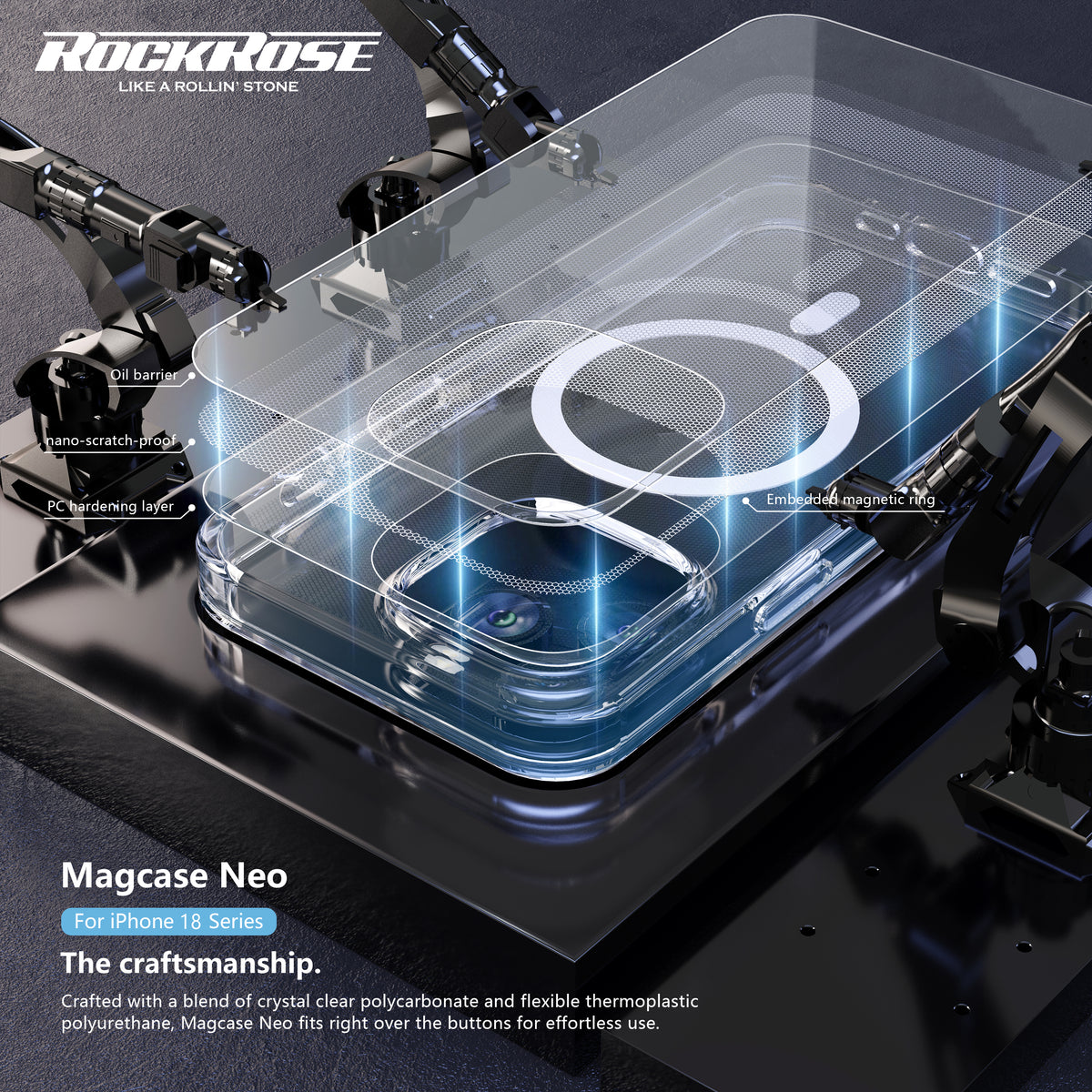 Rockrose Magcase Neo iPhone 18 Series White MagSafe Ring detail 3