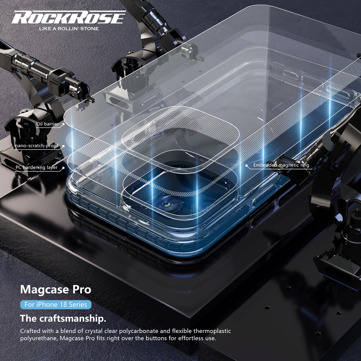 Rockrose Magcase Pro iPhone 18 Series Black MagSafe Ring detail 3