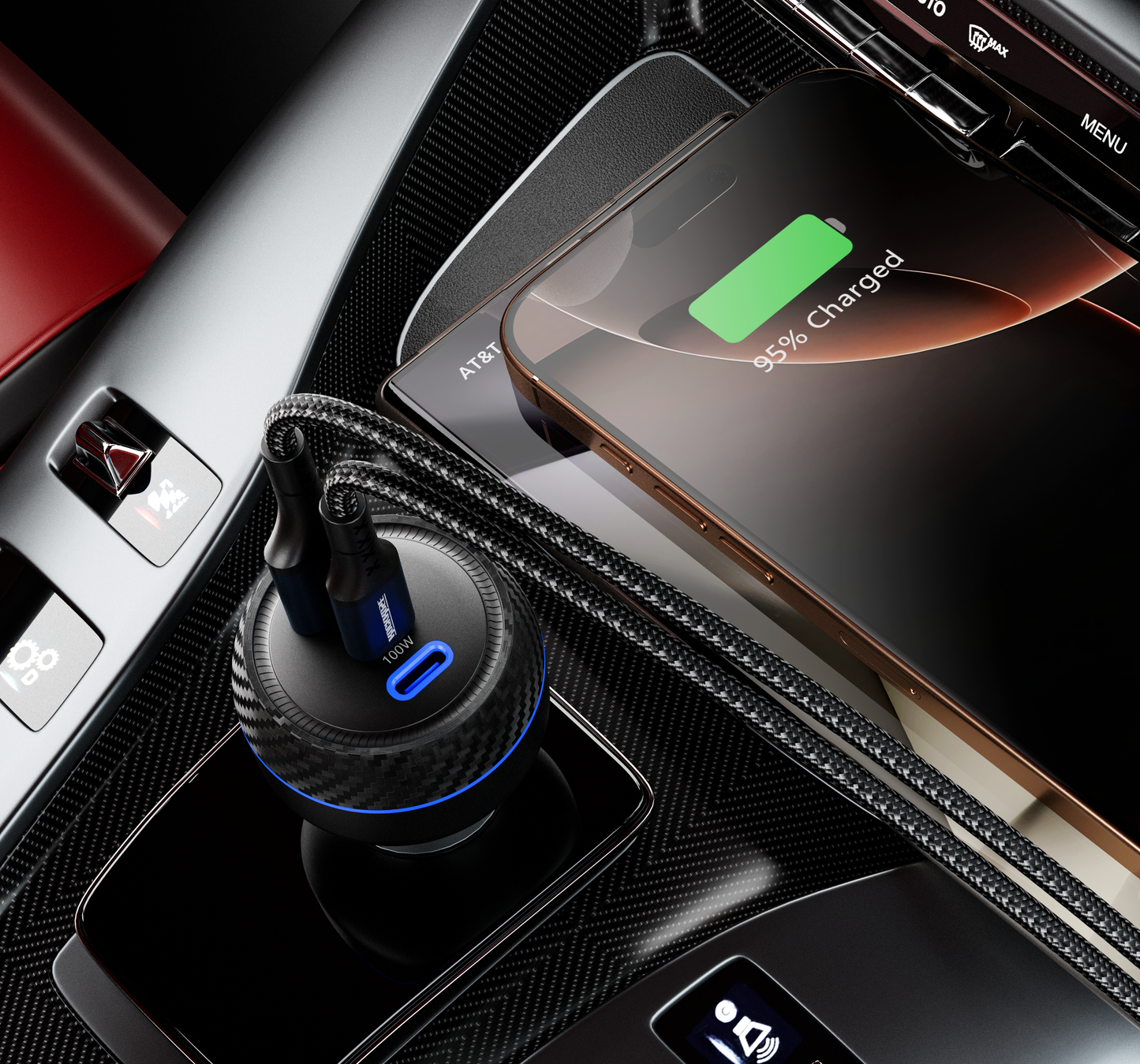 Rockrose Explorer GT 130W Max 3-Port PD Quick Charge Car Charger