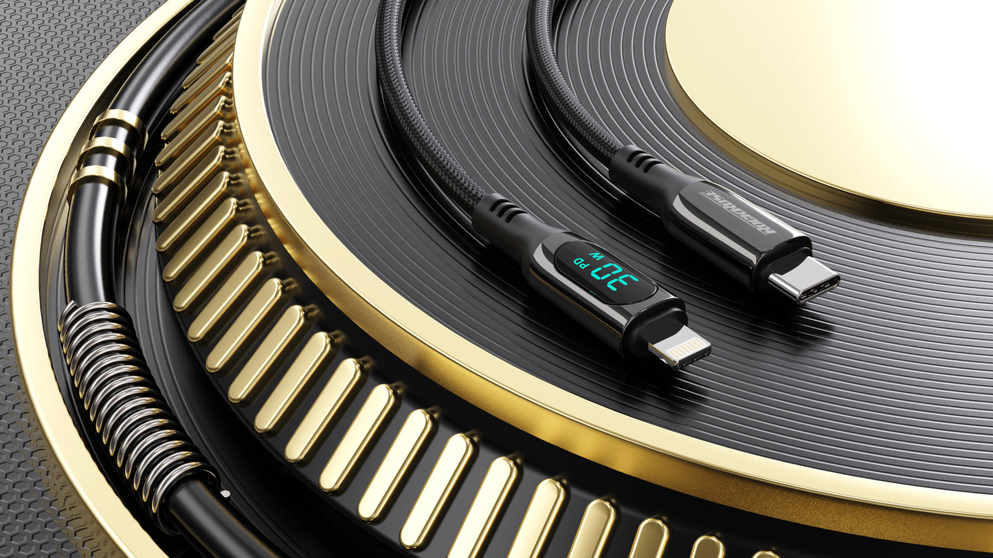 Rockrose Hercules CL Transparent 30W Fast Charging Cable with Digital Power Display