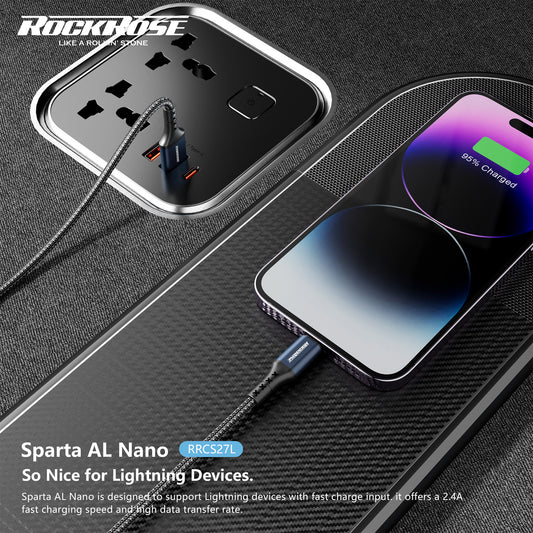 Rockrose Sparta AL Nano 50CM USB-A to Lightning Fast Charging Cable