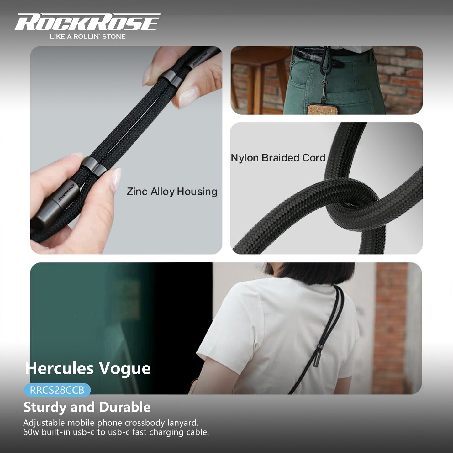 Rockrose Hercules Vogue 160CM Mobile Phone Adjustable Crossbody Lanyard