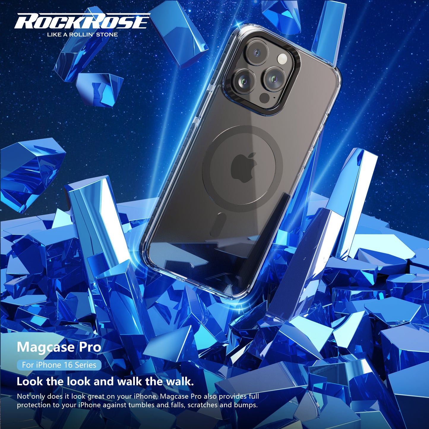 Rockrose Magcase Pro iPhone 16 Series Premium German Bayer TPU with Clear PC Back Case Outer PC Protective Frame MagSafe Compatible