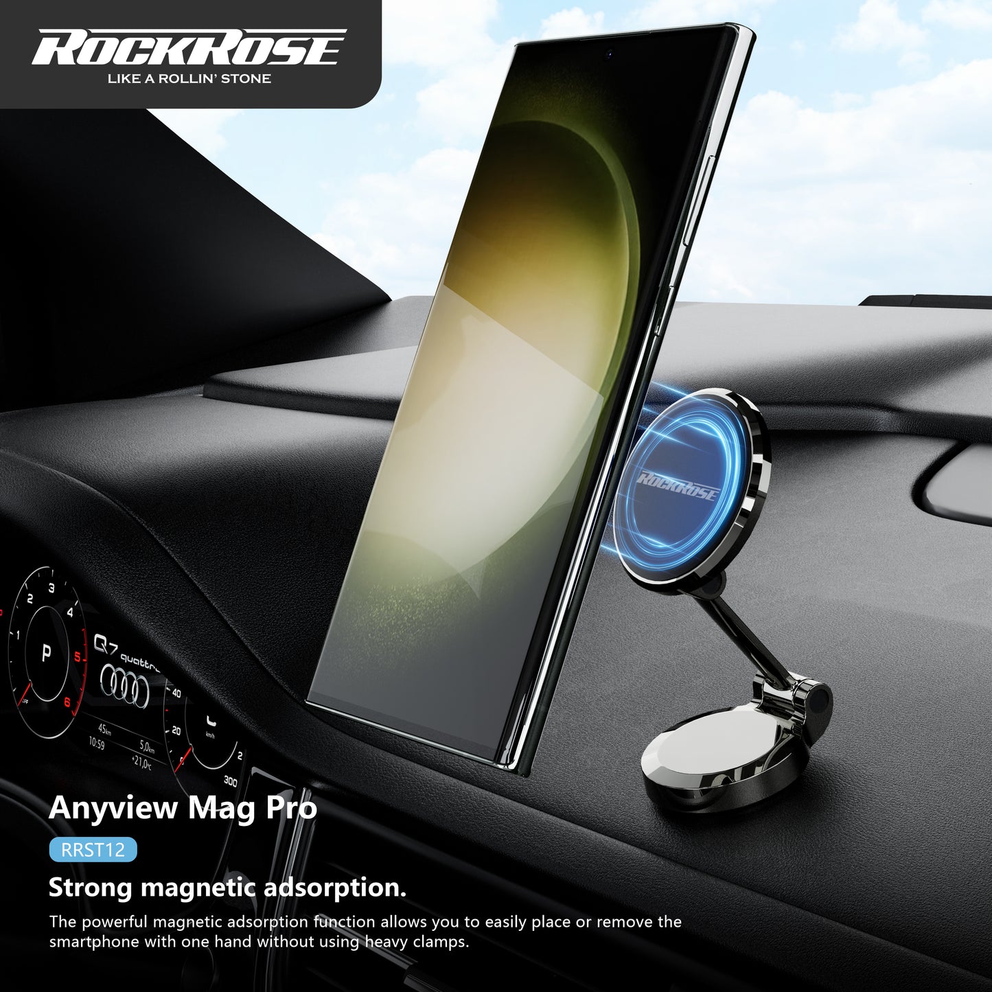 Rockrose Anyview Mag Pro 360° Rotatable&Foldable Center Console Magnetic Phone Holder