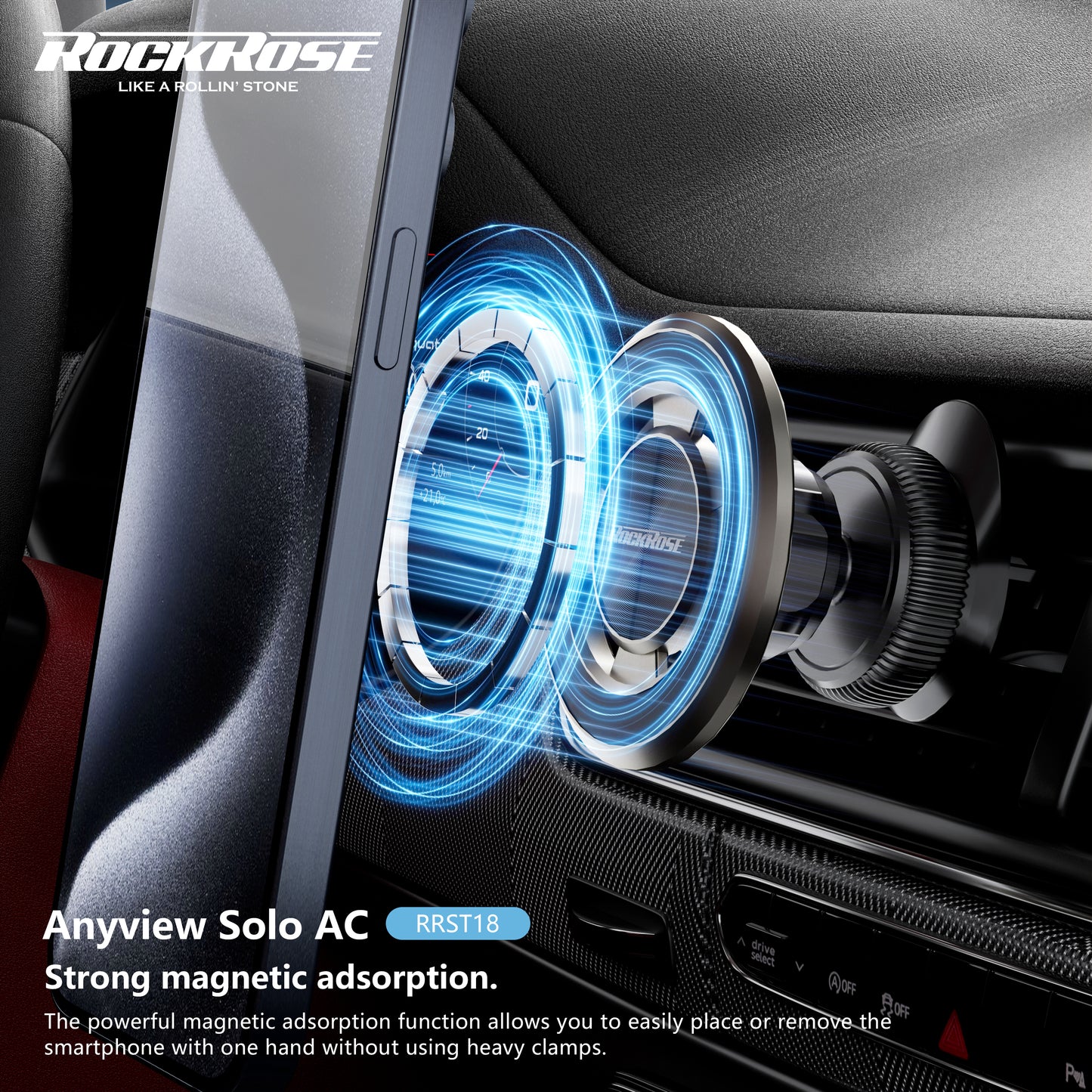 Rockrose Anyview Solo AC Magnetic Air Vent Phone Stand Compatible with MagSafe