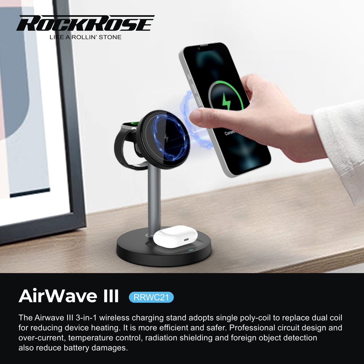 Rockrose AirWave III 3-in-1 Wireless Charger Compatiable with Magsafe