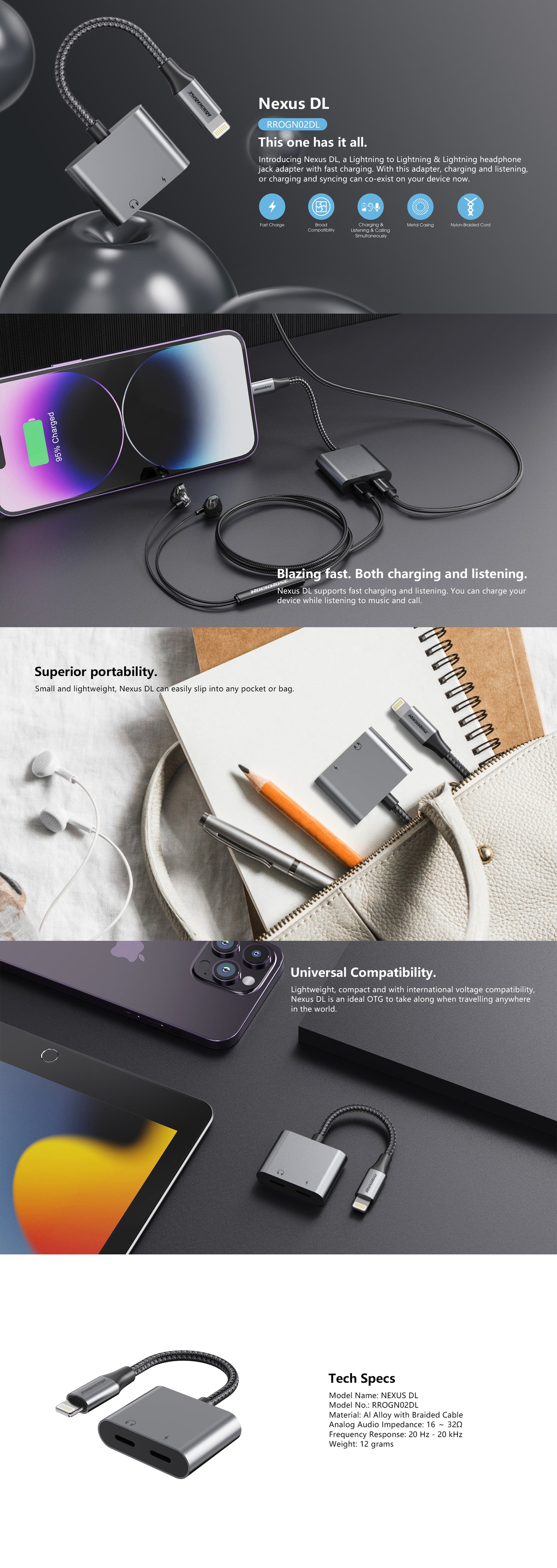 Rockrose Lightning to Lightning+Lightning Adapter