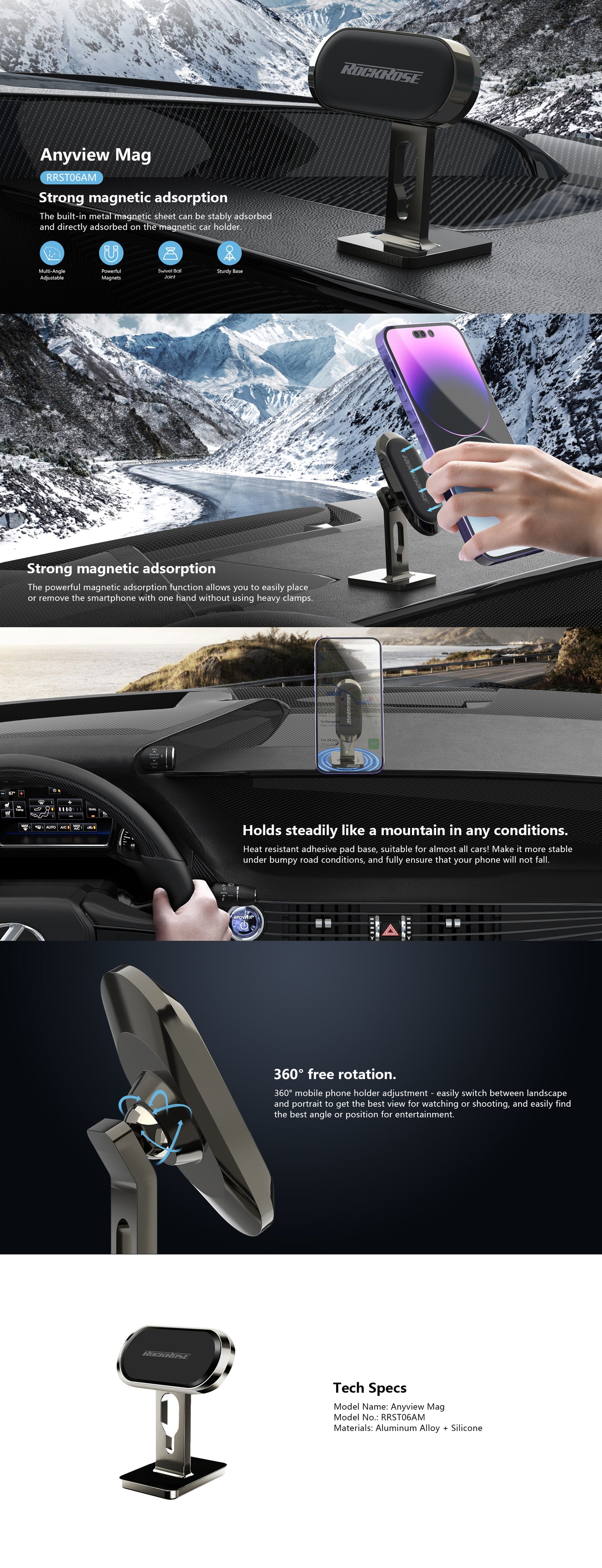 Rockrose Anyview Mag Dashboard Mount Magnetic Phone Holder