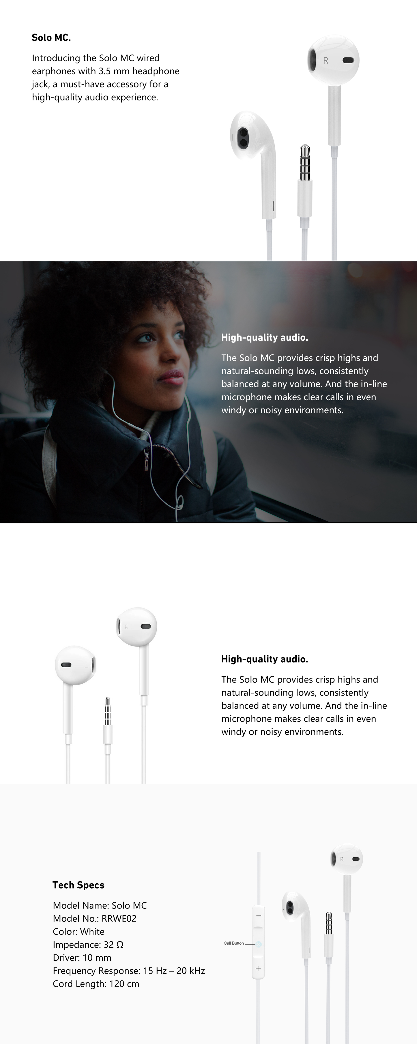 Rockrose Solo MC 3.5mm In-Ear Earphones