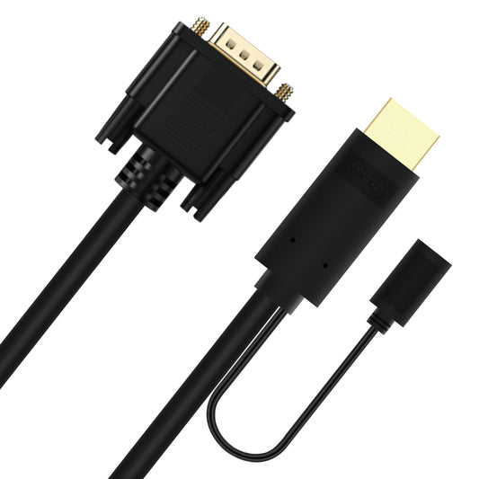 Cruxtec HDMI Male to VGA Male Active Cable with Micro USB Female Optional Power 2m Black -1080p60Hz