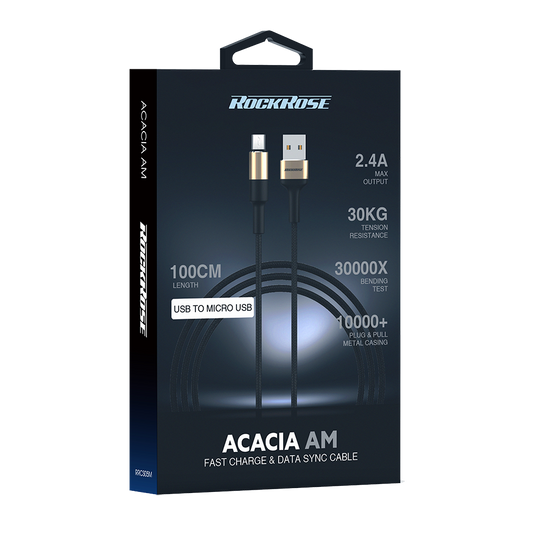 Rockrose Acacia AM 1m 2.4A Nylon-Braided Micro USB Charge & Sync Cable