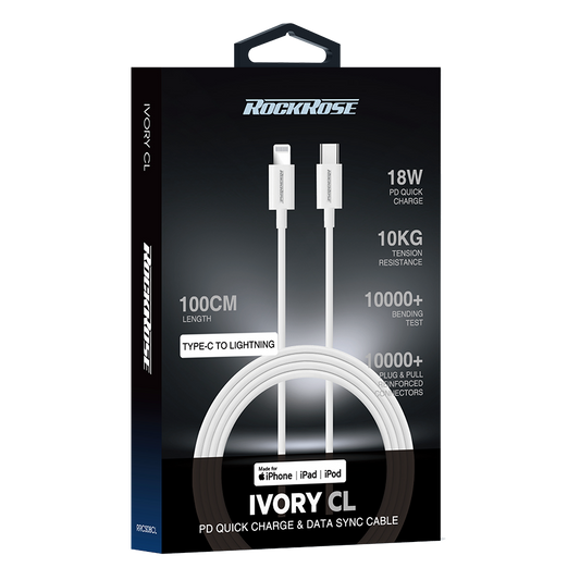 Rockrose Ivory CL 1M 20W USB-C to Lightning Charge & Sync MFi Cable