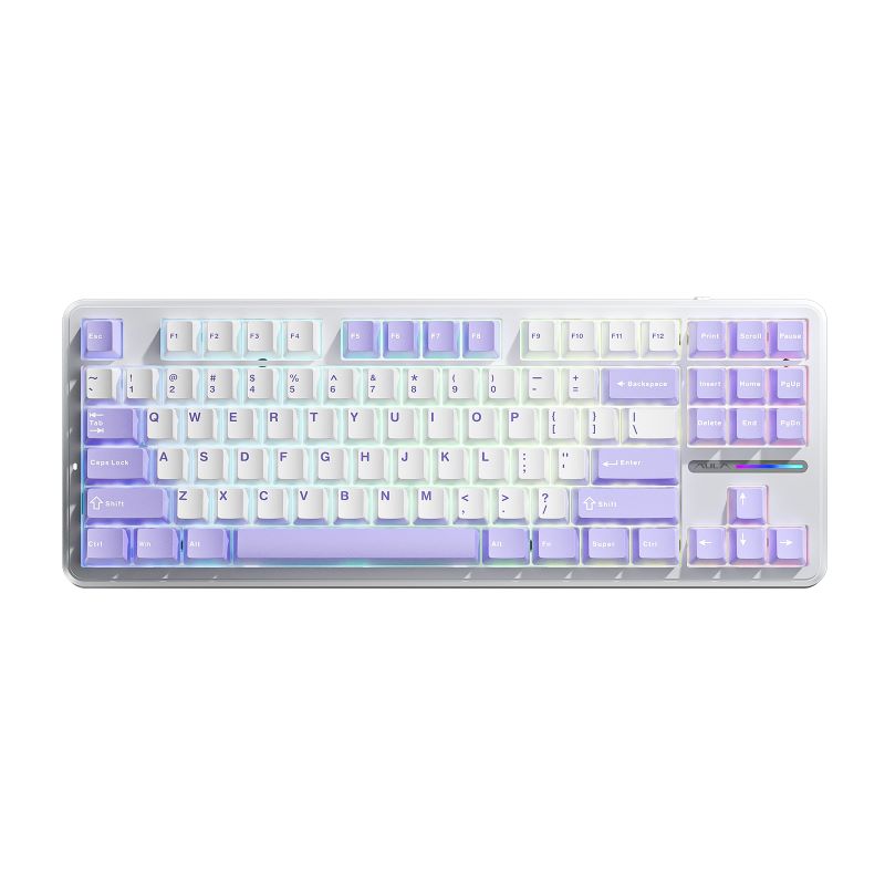 AULA F87 Wireless Tri-Mode Gasket Mechanical Keyboard Black,+white+green keycaps
