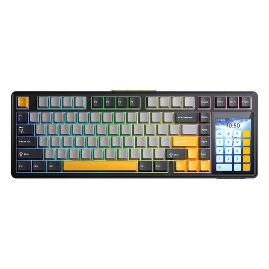 AULA L99 Tri-mode Mechanical Keyboard Black+gray+yellow Keycaps Raindrop Switch with 3.98-inch IPS full-color display