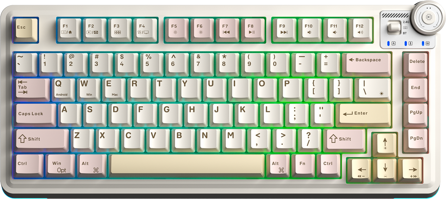 AULA AU75 Gasket 3 in 1 Mechanical Keyboard White+pink Keycaps Star vector switch