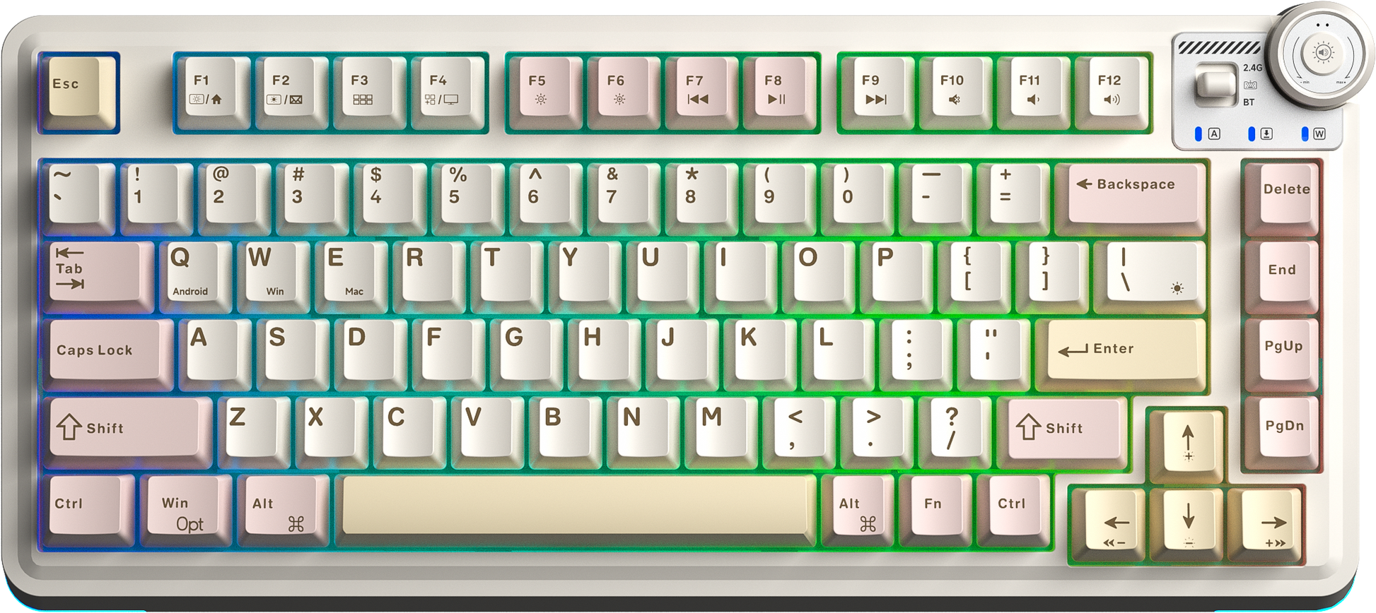 AULA AU75 Gasket 3 in 1 Mechanical Keyboard White+pink Keycaps Star vector switch