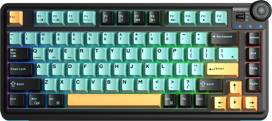 AULA AU75 Gasket 3 in 1 Mechanical Keyboard Black+gray+yellow Keycaps Star vector switch