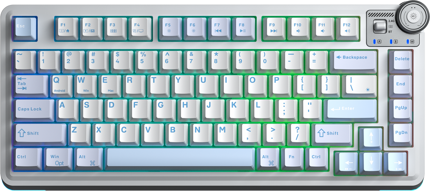 AULA AU75 Gasket 3 in 1 Mechanical Keyboard Glacier Blue Keycaps (Light Blue+White+Black Purple) Star vector switch