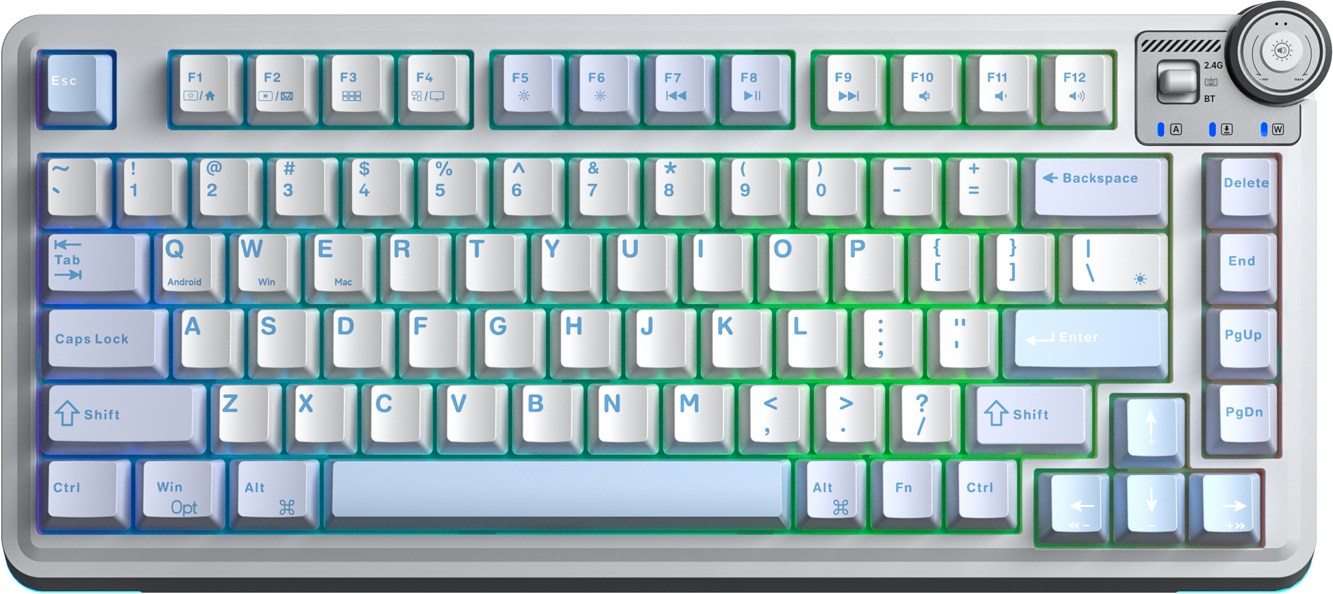 AULA AU75 Gasket 3 in 1 Mechanical Keyboard Glacier Blue Keycaps (Light Blue+White+Black Purple) Star vector switch