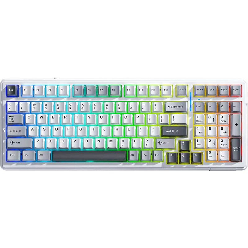 AULA F99 Wireless Tri-Mode Gasket Mechanical Keyboard Light Blue + White + Black Purple keycaps