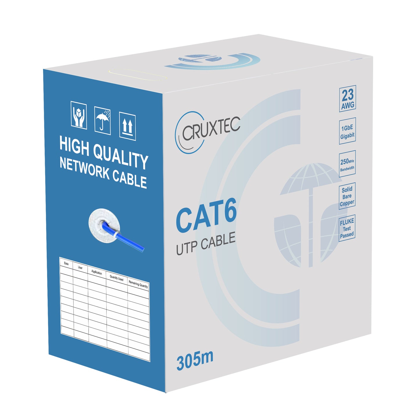 Cruxtec CAT6 UTP Ethernet Cable Reel Box with Solid Conductor 305m