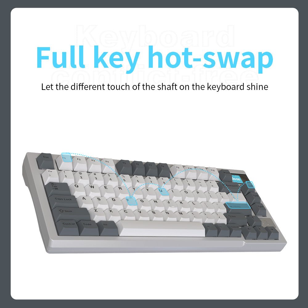 Darmoshark K8 Trio-mode Mechanical RGB gaming Keyboard With Gasket Mount structure & TFT display White Metcha Switch