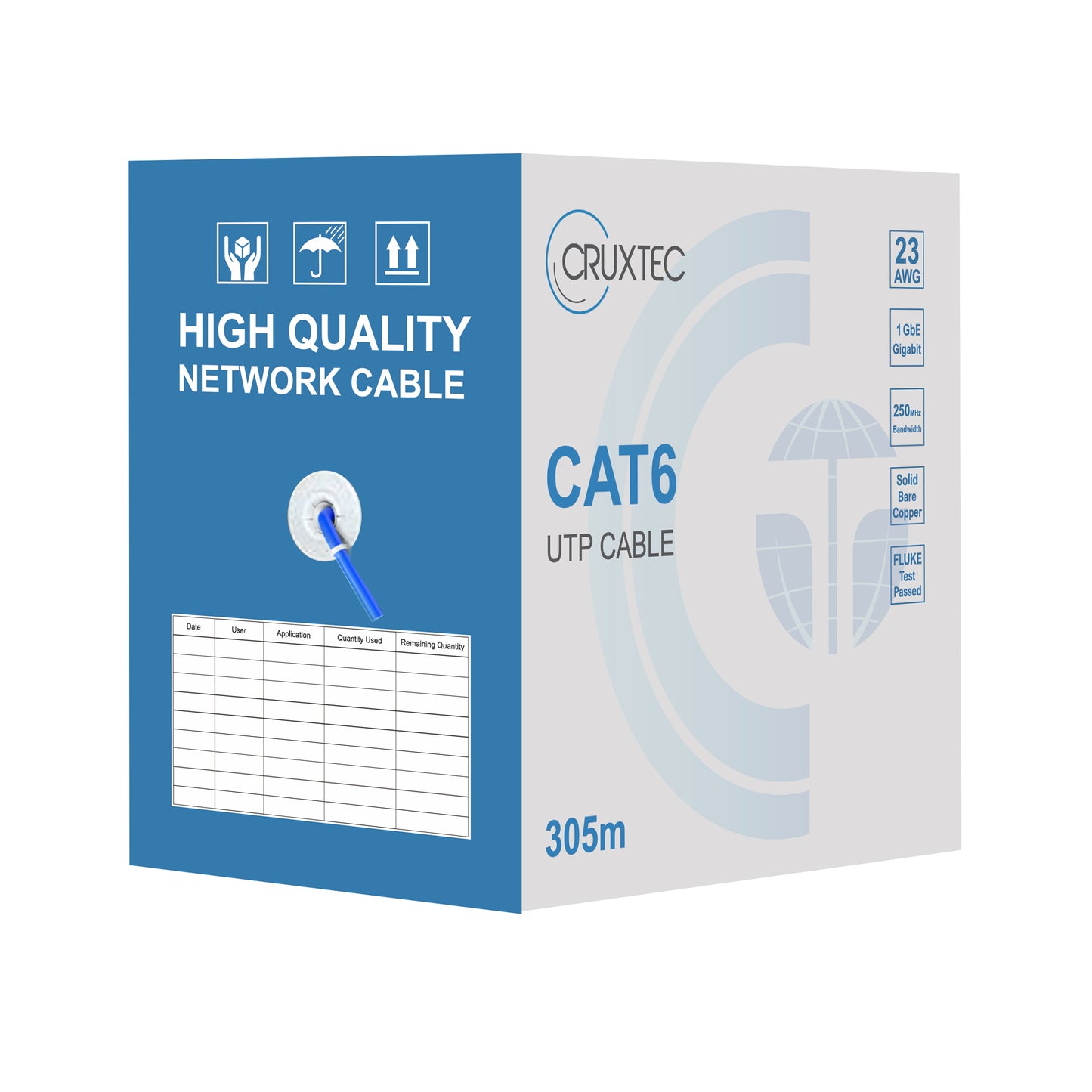 Cruxtec CAT6 UTP Ethernet Cable Reel Box with Solid Conductor 305m