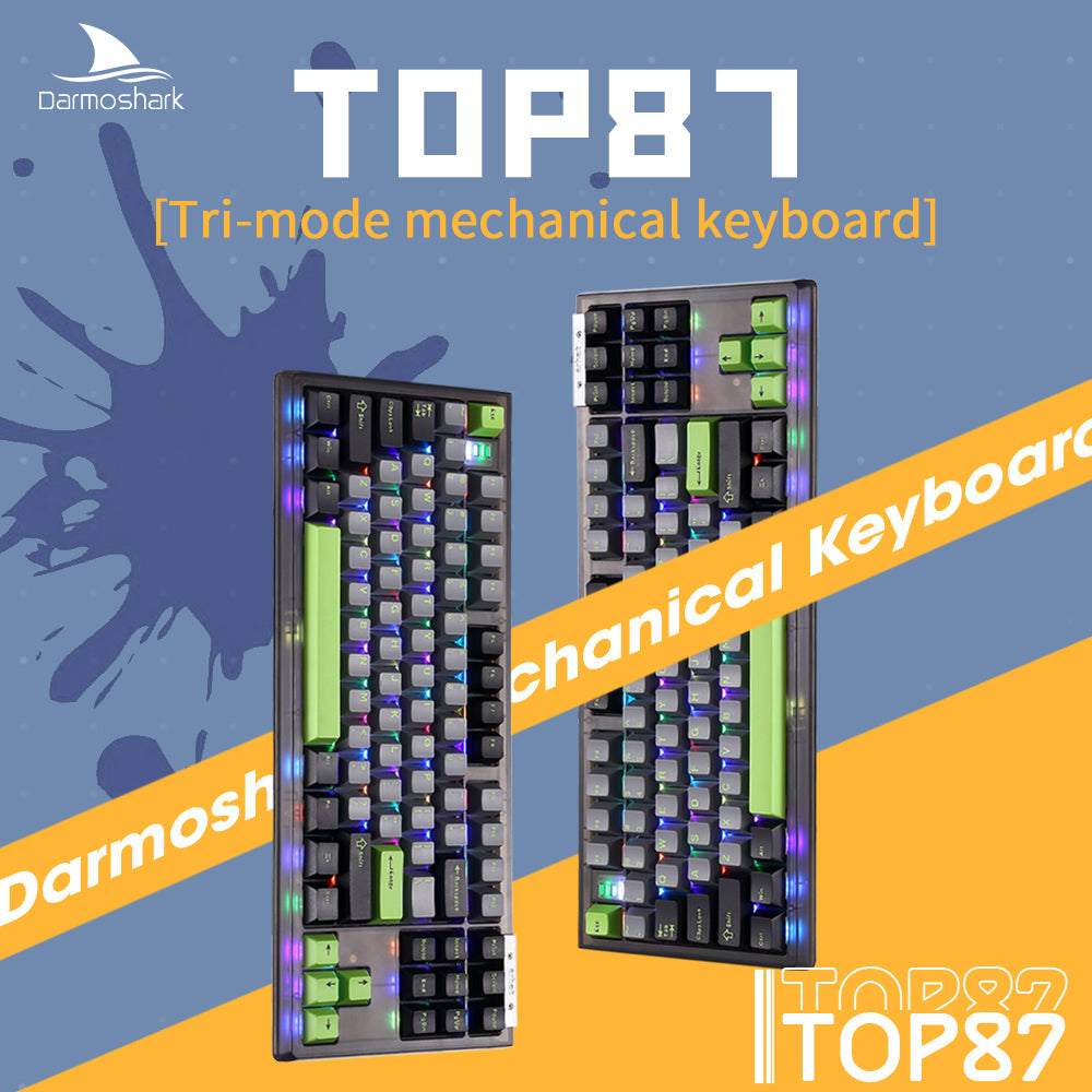 Darmoshark TOP87 Trio-mode Mechanical RGB gaming Keyboard With Top Mount structure Black Matcha Switch