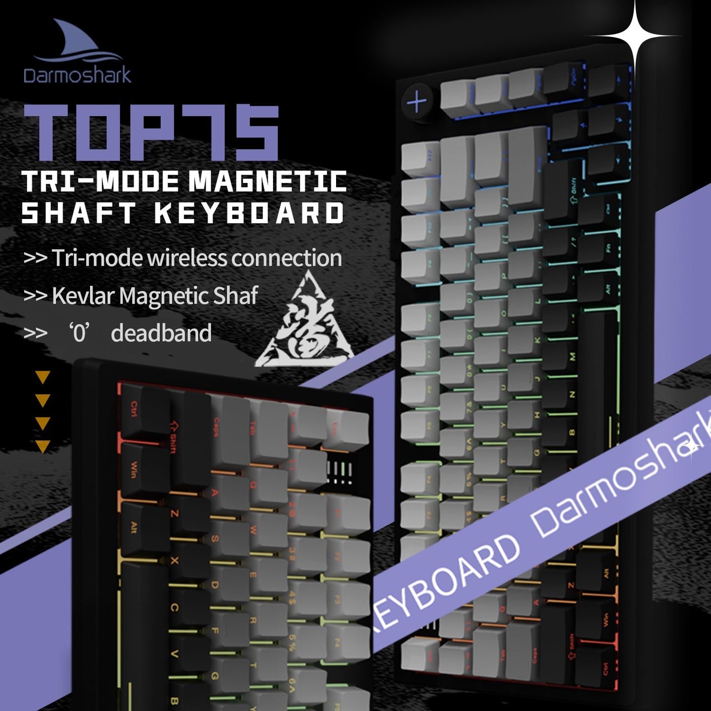 Darmoshark TOP75 Trio-mode Kailh Magnetic Switch RGB gaming Keyboard With Top Mount structure & TFT display Black Magnetic Switch