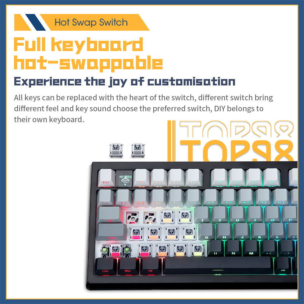 Darmoshark TOP98 Trio-mode Mechnical RGB gaming Keyboard With Top Mount structure & TFT display Black White Switch
