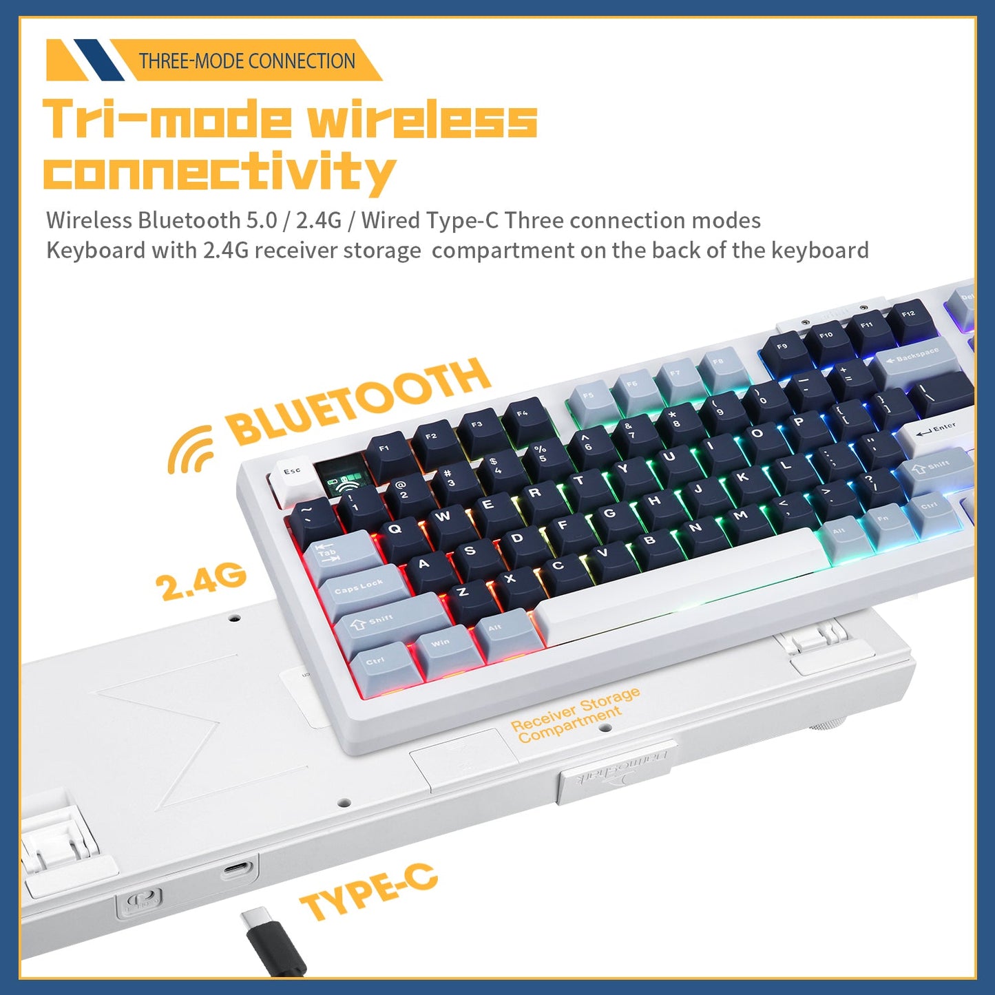 Darmoshark TOP98 Trio-mode Mechnical RGB gaming Keyboard With Top Mount structure & TFT display Black White Switch